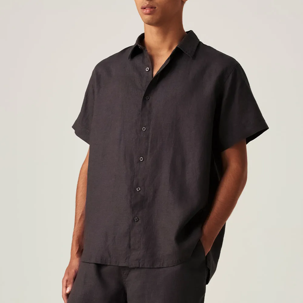 100% Linen Short Sleeve Sleepwear Set in Kohl - Mens