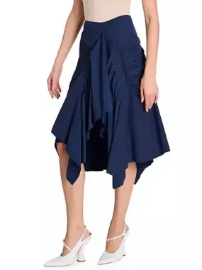 Asymmetric Pleated Midi Skirt in Navy