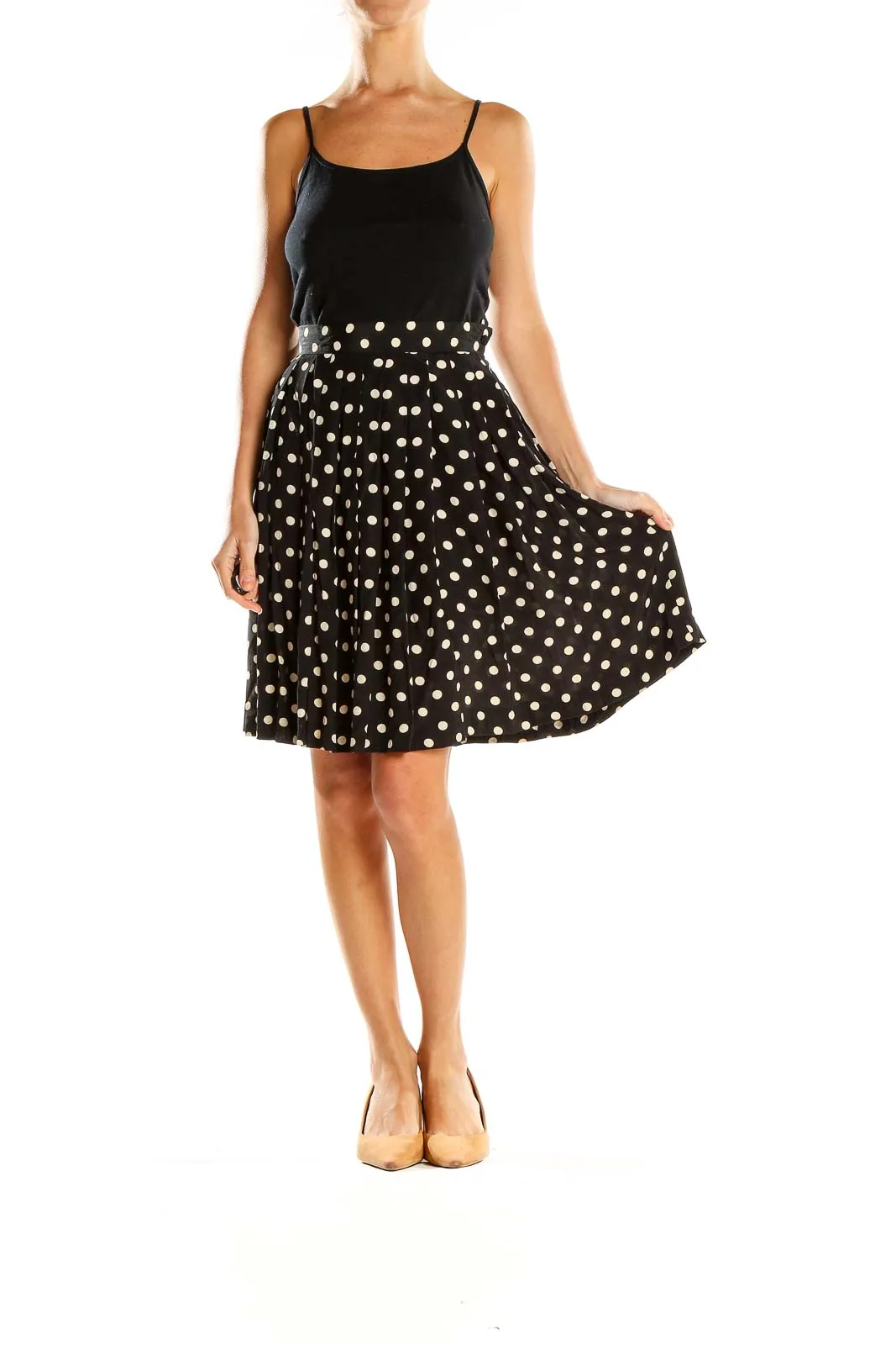 Black Polka Dot Flared Skirt