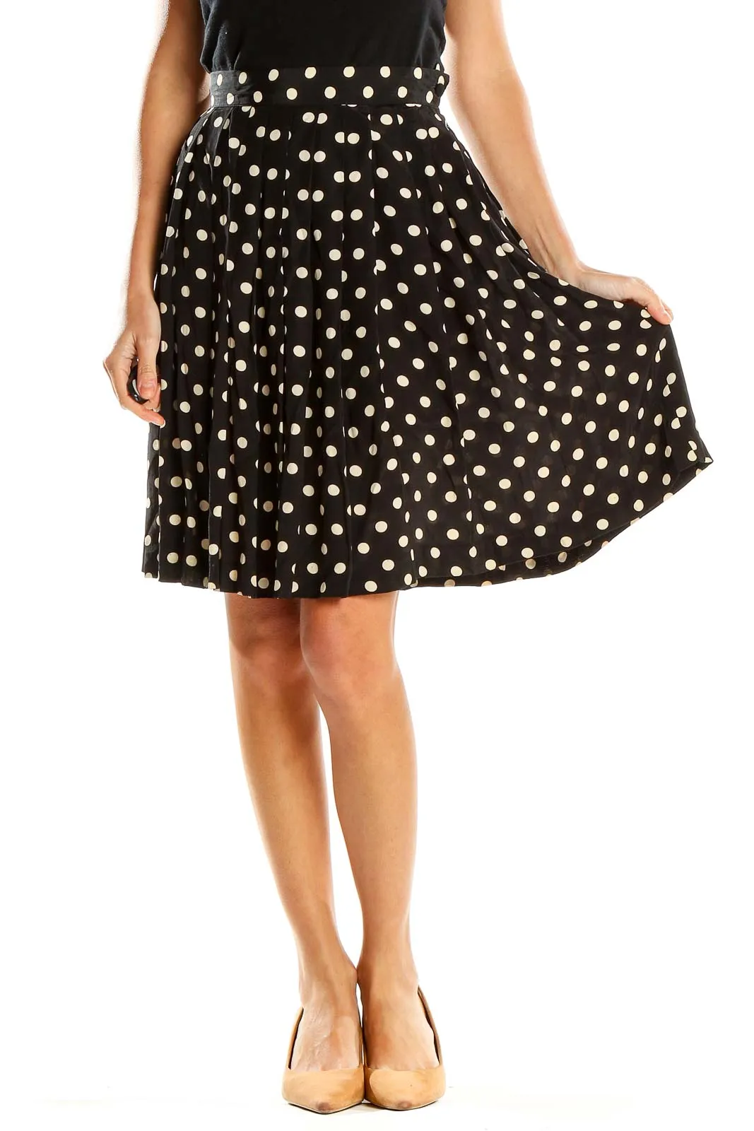 Black Polka Dot Flared Skirt