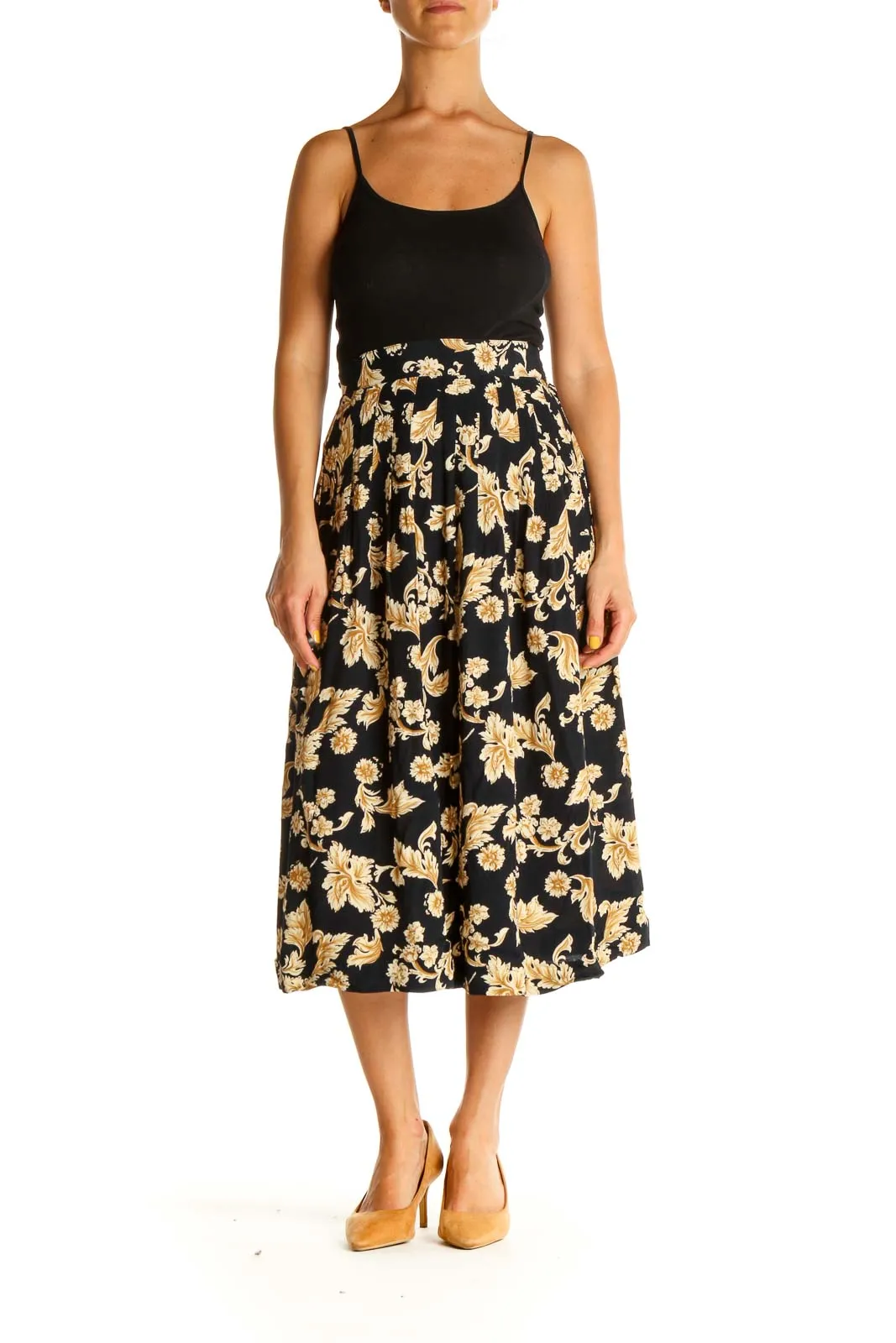 Black Printed Brunch Flared Skirt