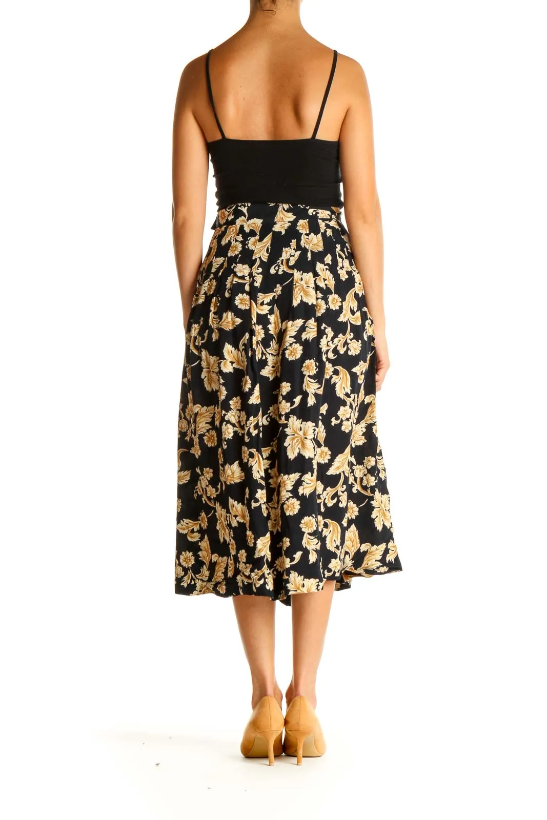 Black Printed Brunch Flared Skirt