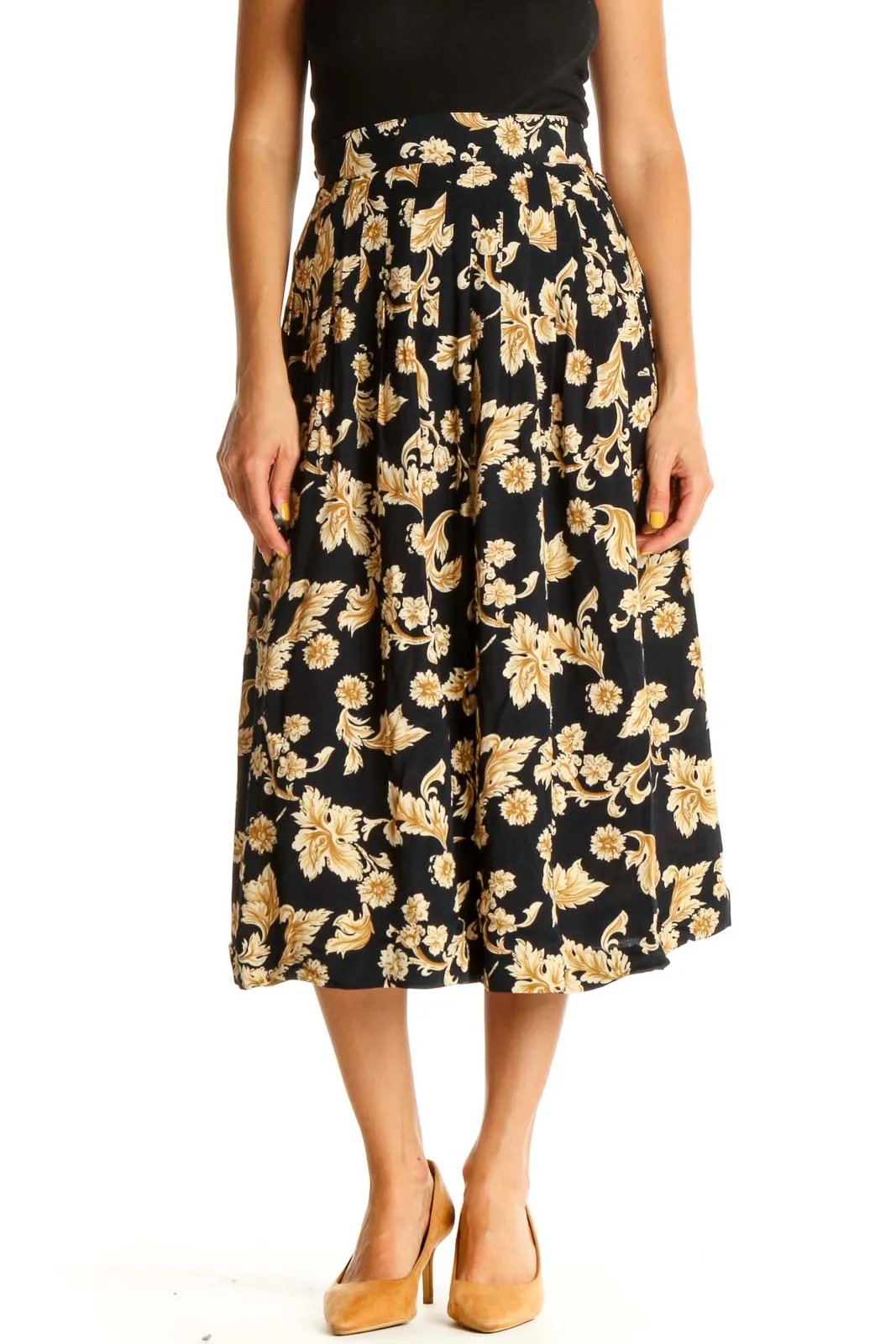 Black Printed Brunch Flared Skirt