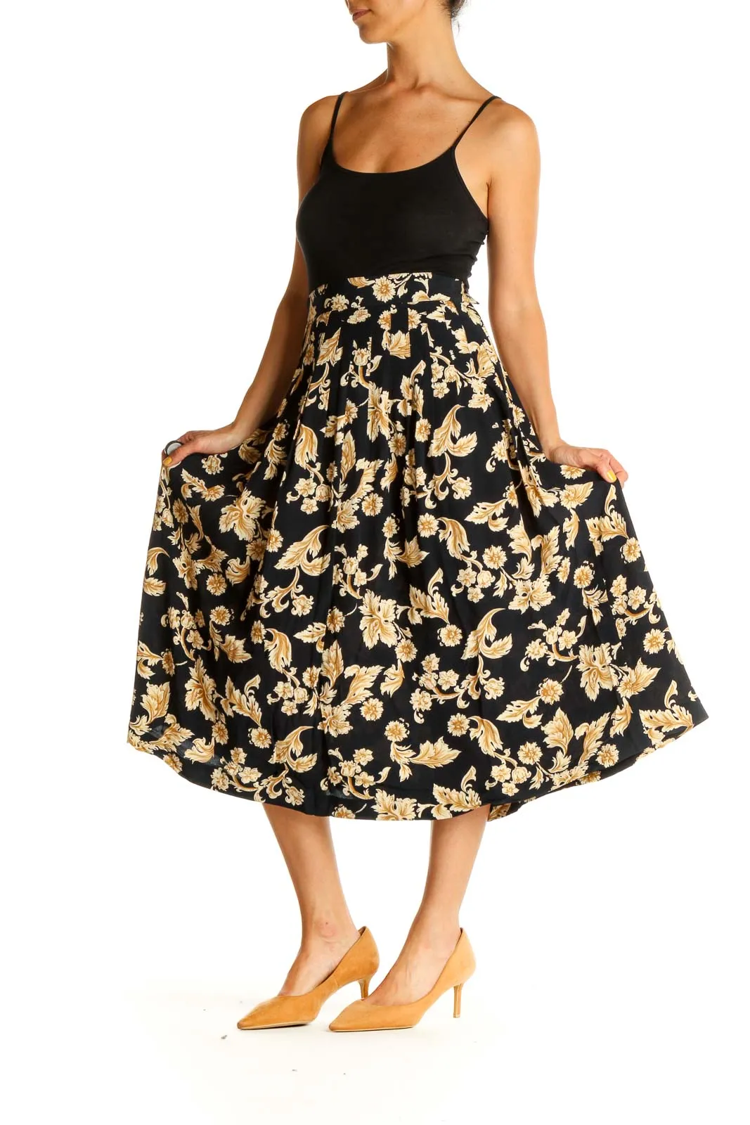 Black Printed Brunch Flared Skirt