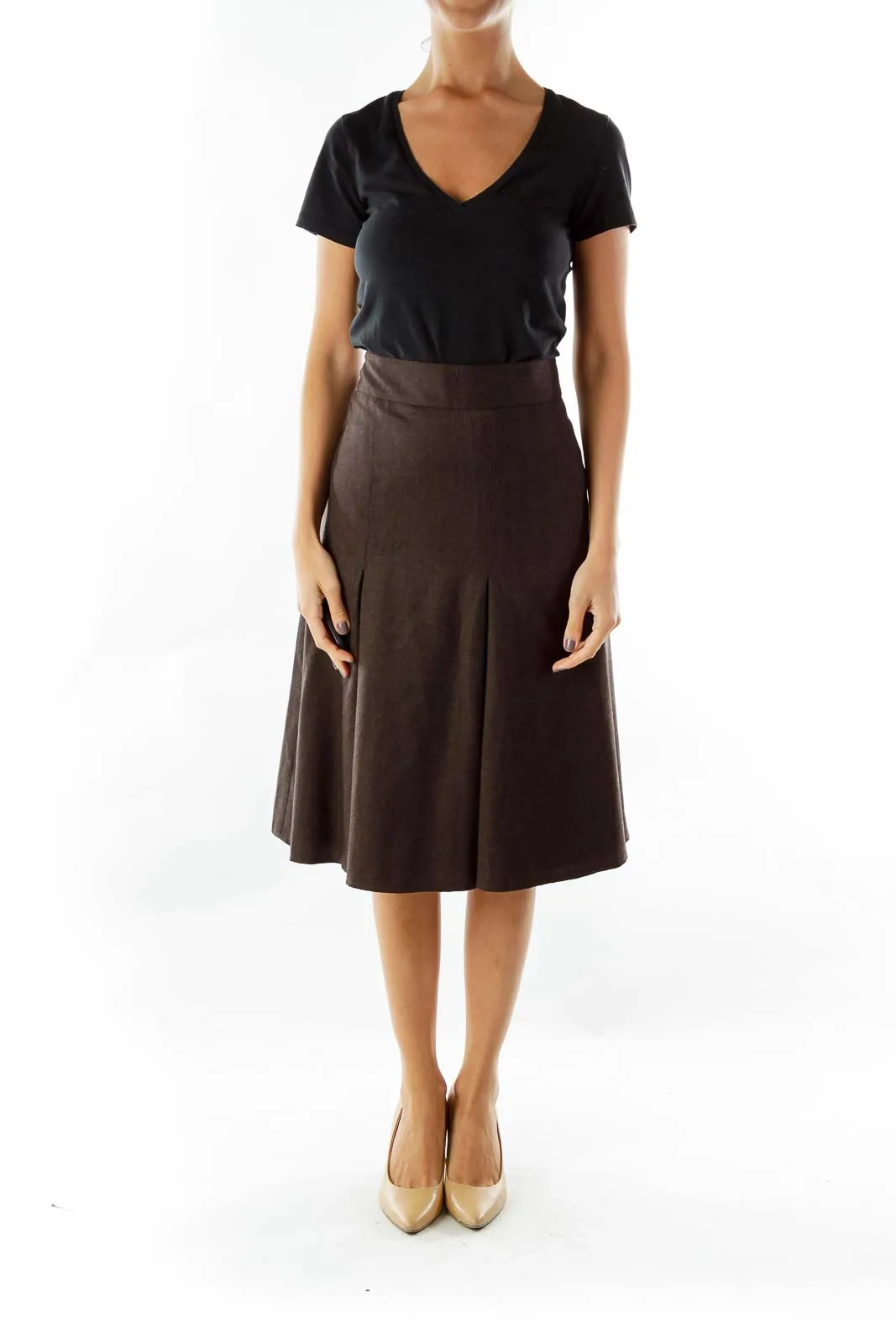 Brown Mottled Pleated Skirt