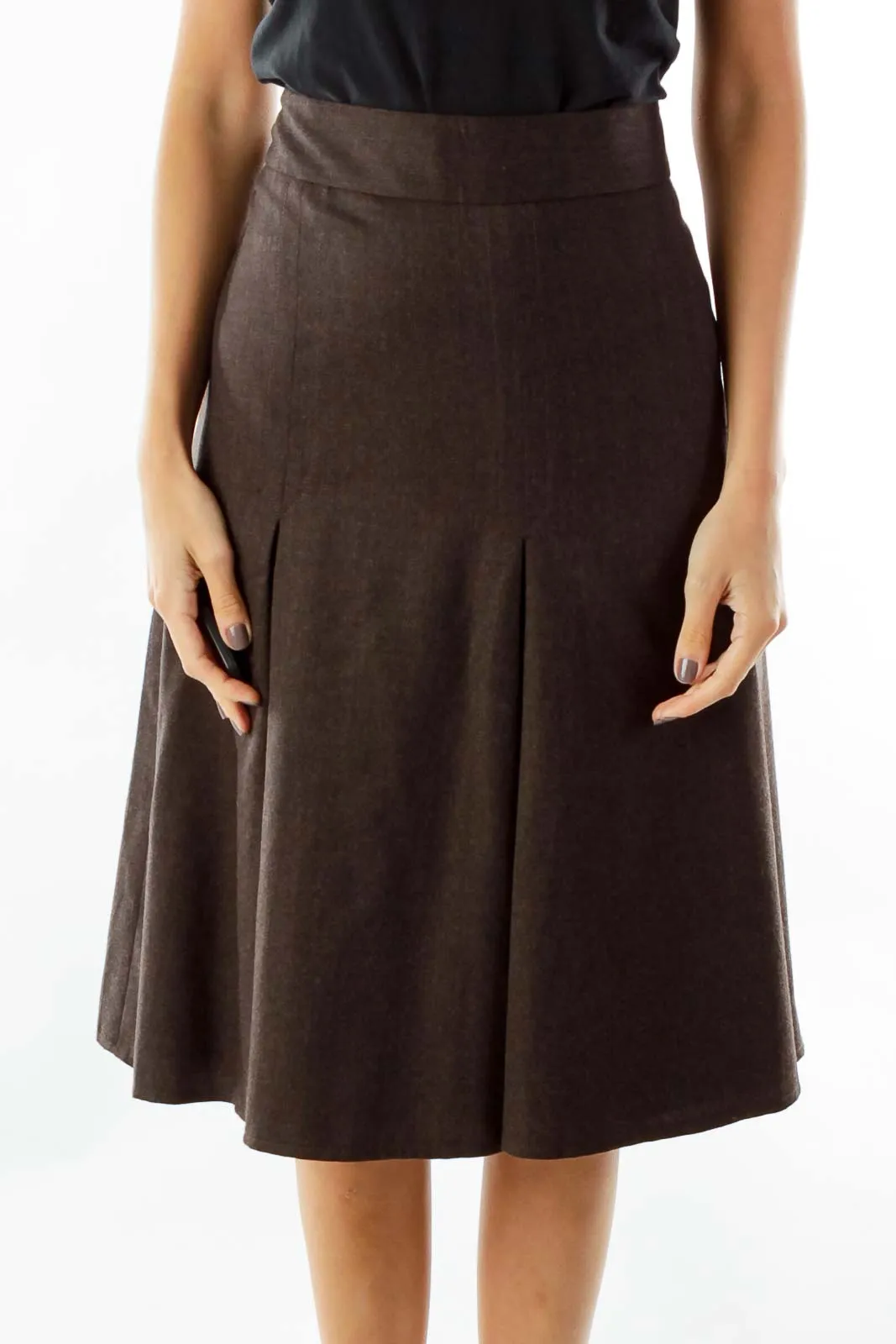 Brown Mottled Pleated Skirt