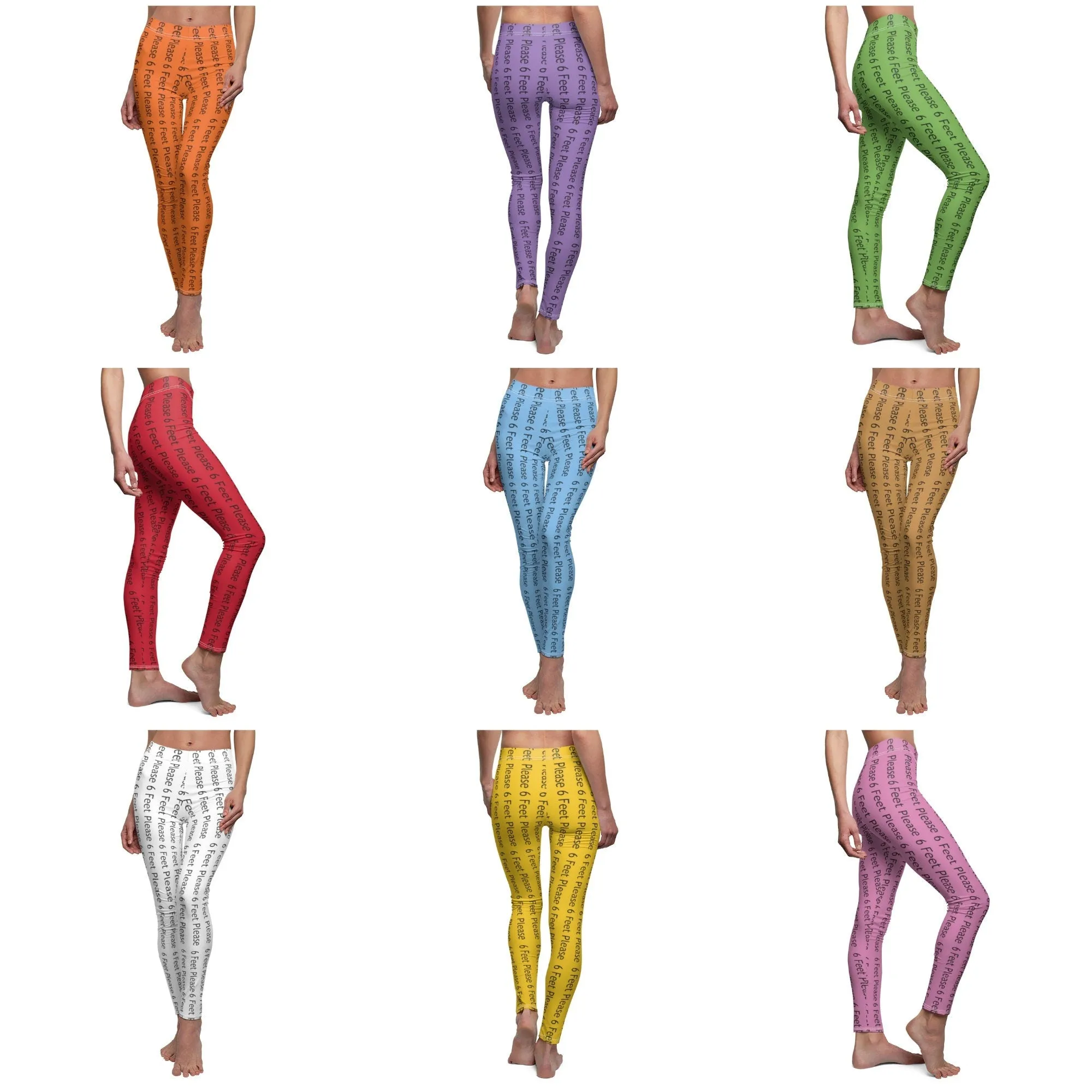 Catchy Covid phrase 6 feet please Covid Seasonal Trendy Modern Women&#39;s Cut & Sew Leggings in multiple sizes and  colors