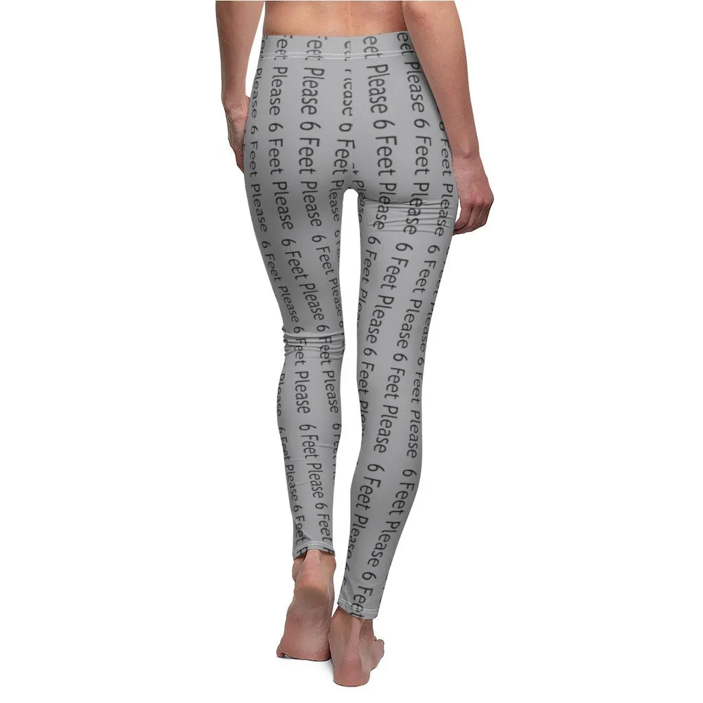 Catchy Covid phrase 6 feet please Covid Seasonal Trendy Modern Women&#39;s Cut & Sew Leggings in multiple sizes and  colors