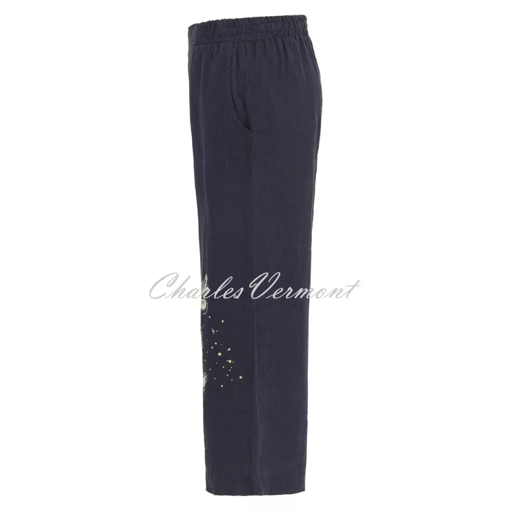 Dolcezza Wide Leg Culotte Linen Trouser With Butterfly Motif - Style 24266