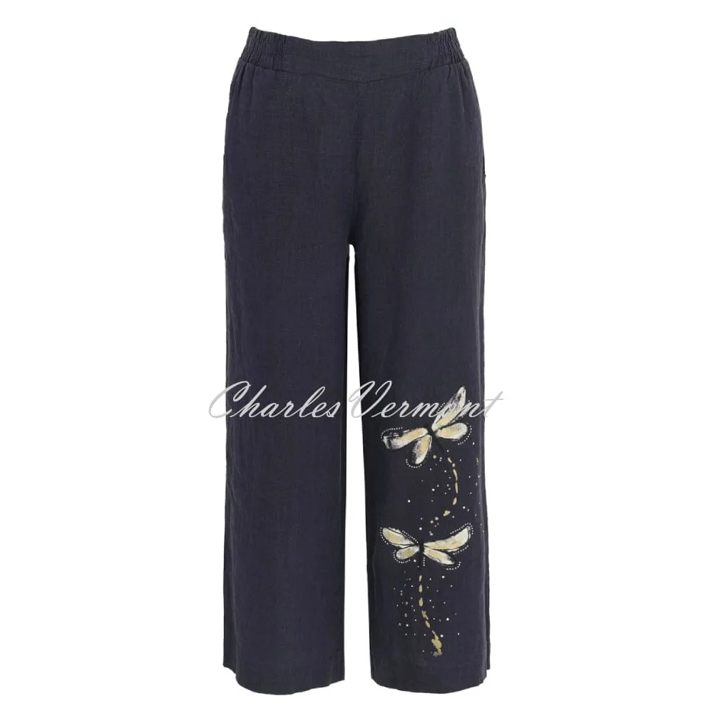 Dolcezza Wide Leg Culotte Linen Trouser With Butterfly Motif - Style 24266