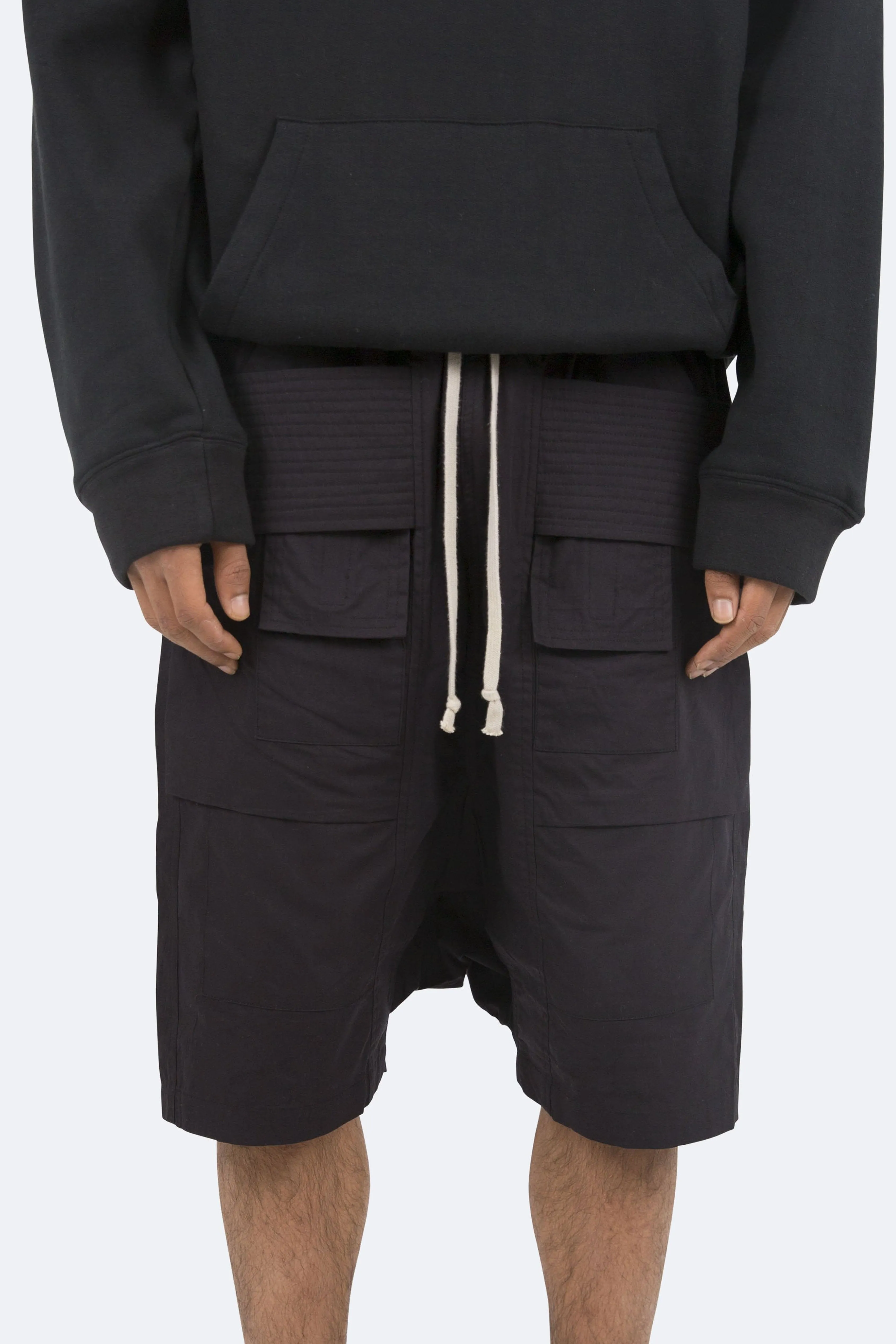 Drop Crotch Cargo Shorts - Black