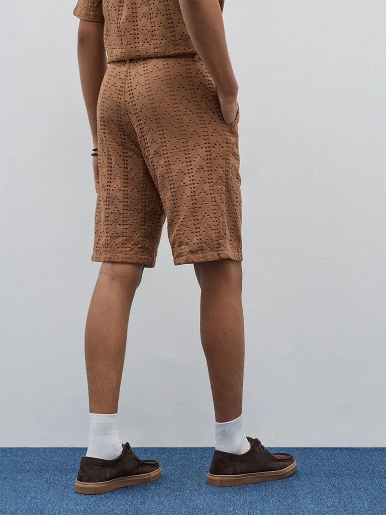 ETA Brown Mid-Rise Relaxed-Fit Cotton Blend Shorts