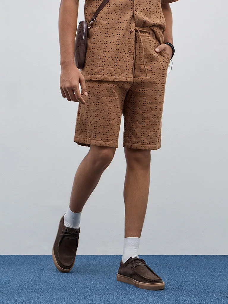 ETA Brown Mid-Rise Relaxed-Fit Cotton Blend Shorts