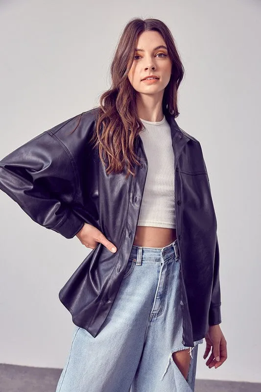 Faux Leather Relaxed Fit Shirt