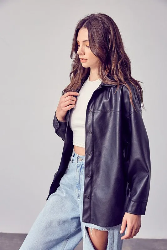 Faux Leather Relaxed Fit Shirt