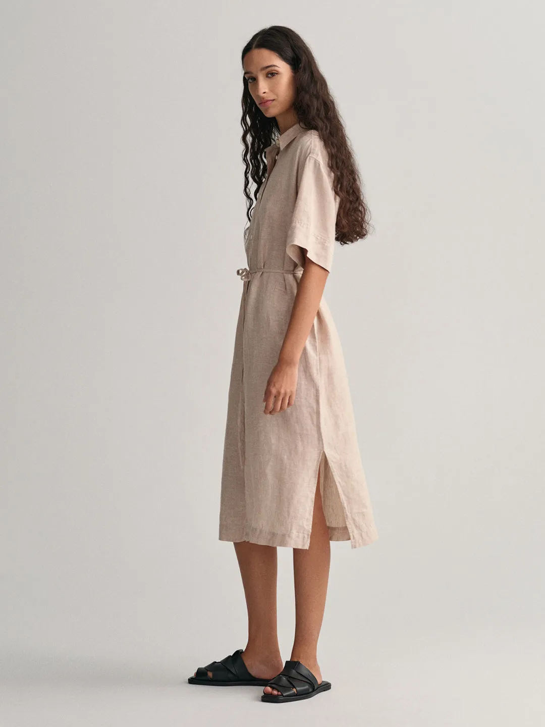 Gant Waist Tie-Up Linen Shirt Midi Dress