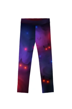 Ghost Town Lucy Purple Halloween Bat Printed Athletic Leggings - Girls