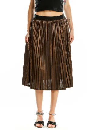 Gold  Pleated Flared Skirt