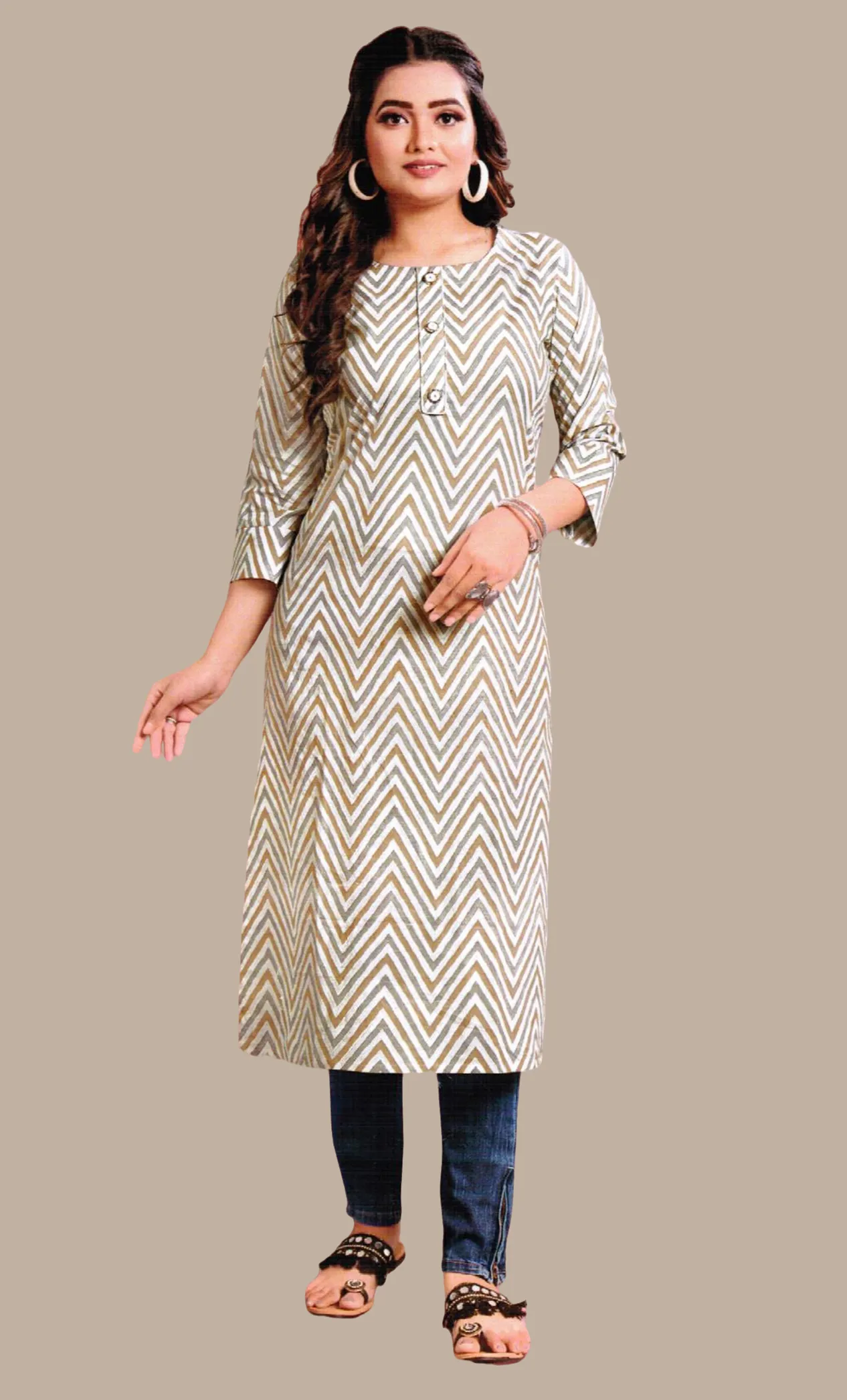 Grey Printed Kurti Top