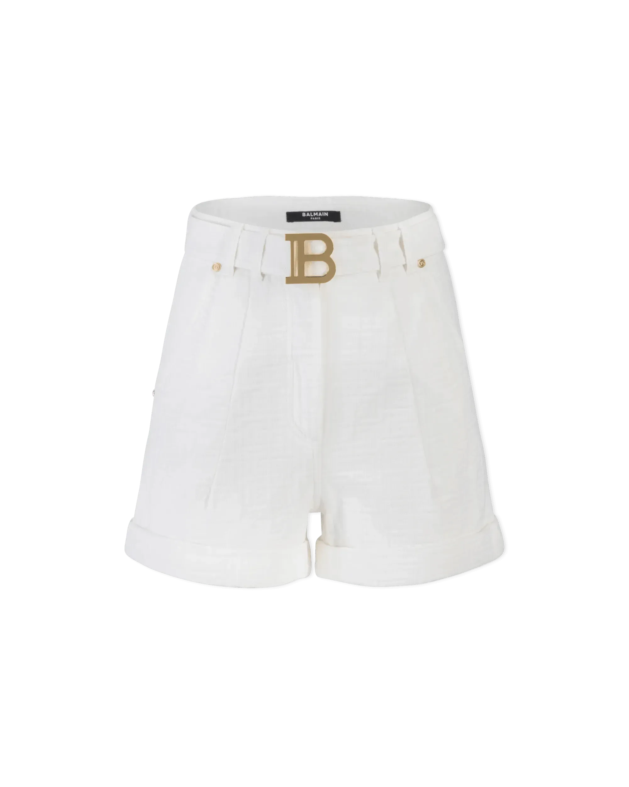 High Waisted Belted Monogram Denim Shorts