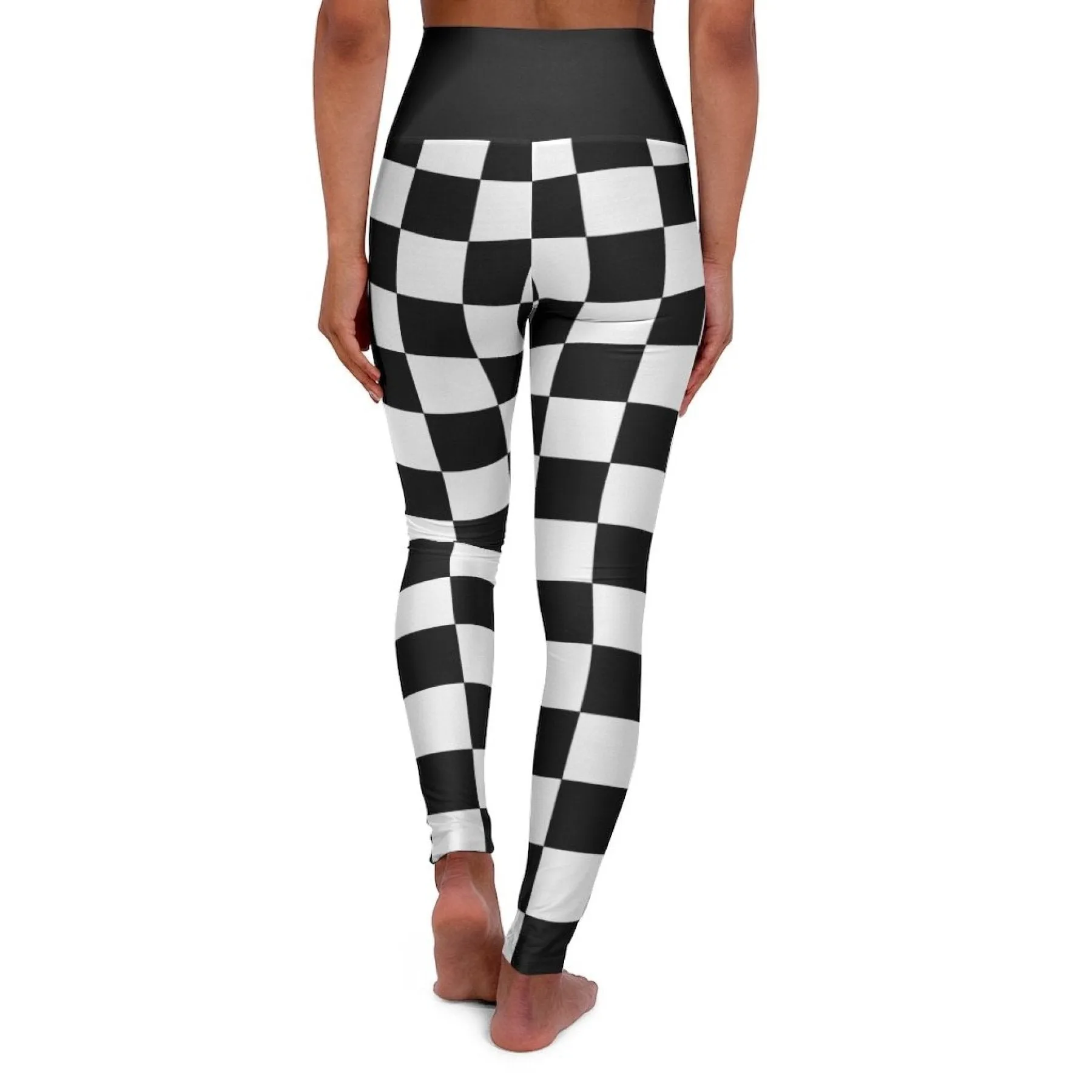 High Waisted Yoga Leggings, Black And White Checker Style Fitness Pants