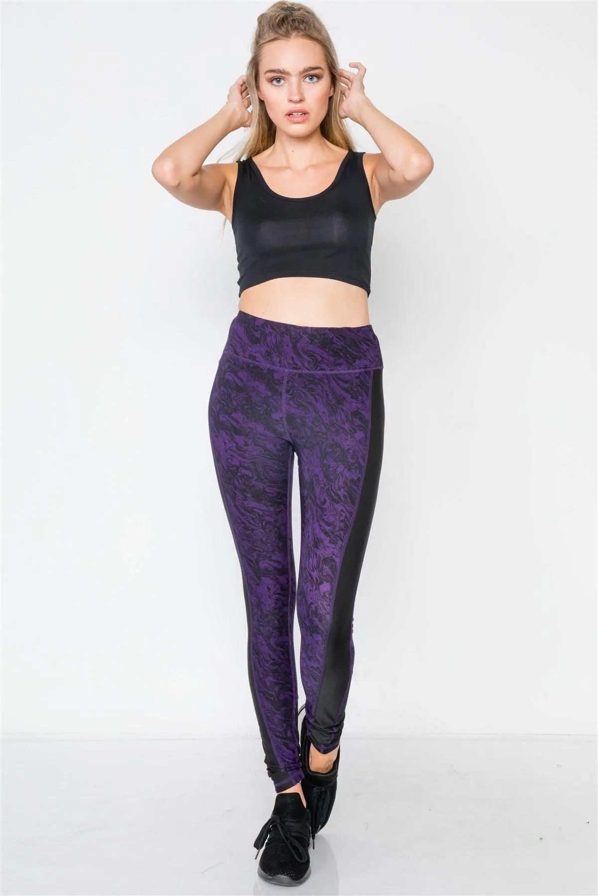 Jet Black Blackberry Watercolor Sporty Active Legging /1-2-2-1