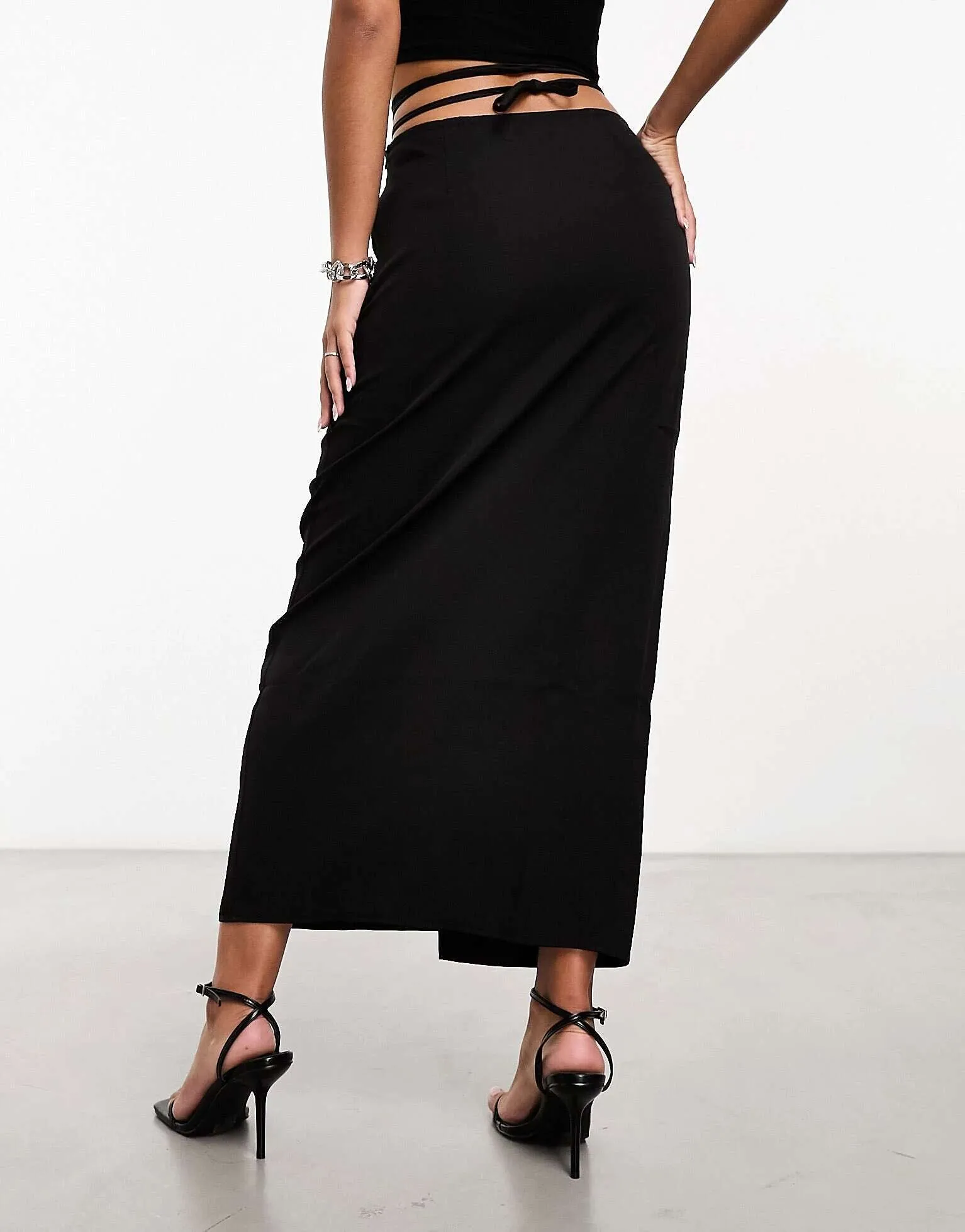 Kaiia Black Tie Waist Maxi Skirt