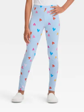 Kids Girl's Heart Printed Legging,Light Blue