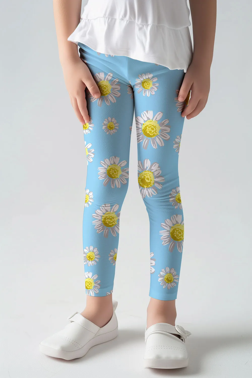 Marvelous Daisy Lucy Baby Blue Floral Printed Sporty Leggings - Girls