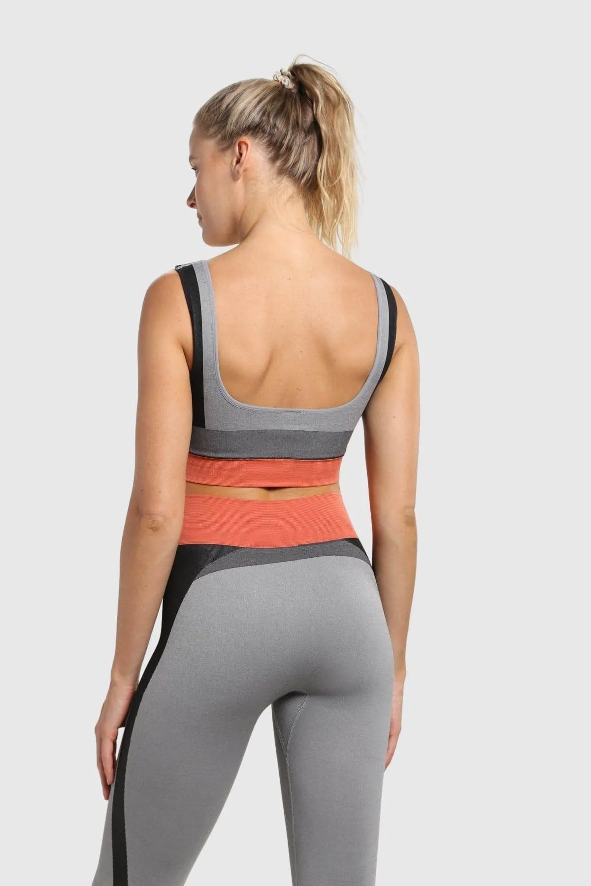 Mono B Seamless Color Block Contrast Sports Bra - Grey