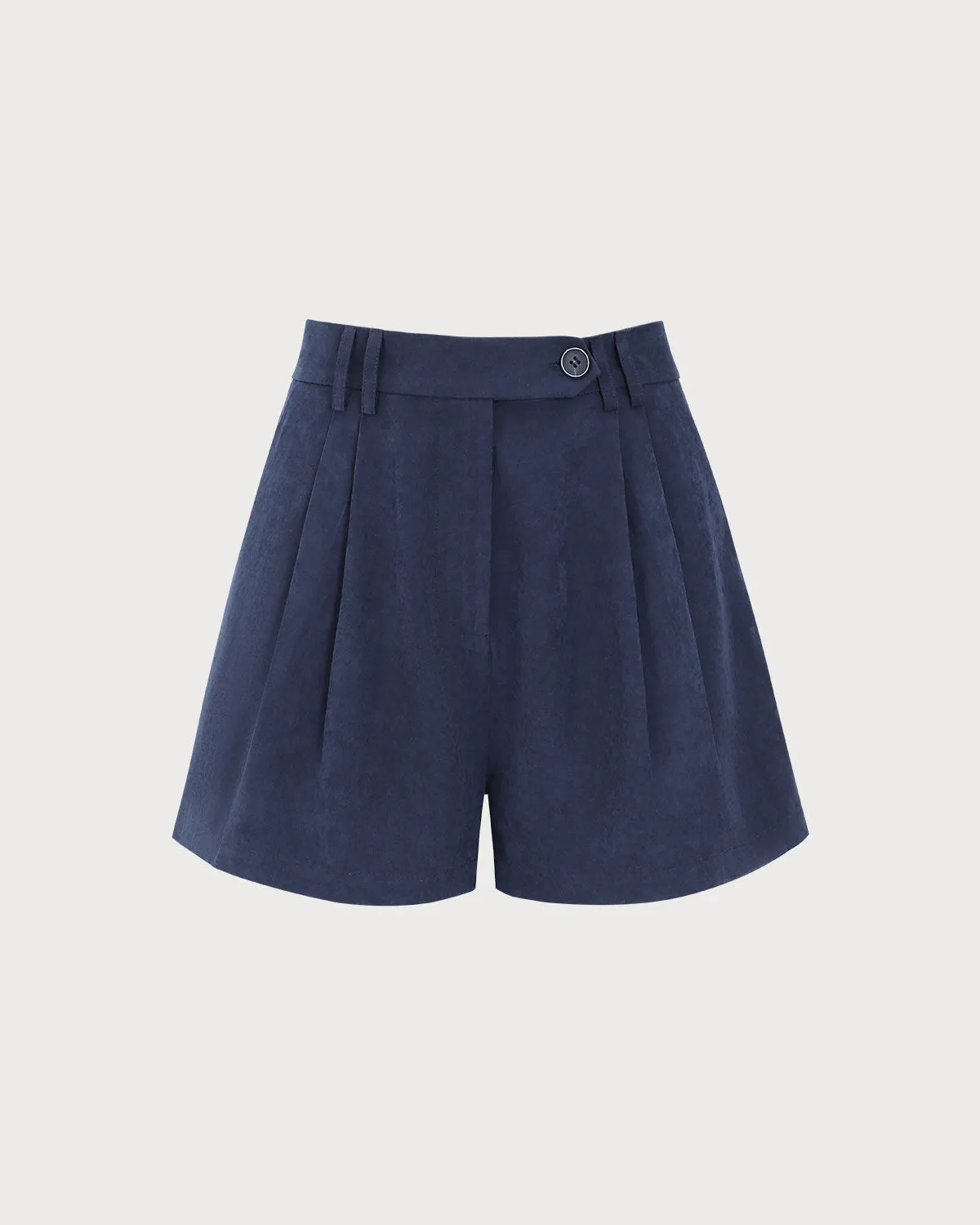 Navy High-waisted Suede Pleated Shorts