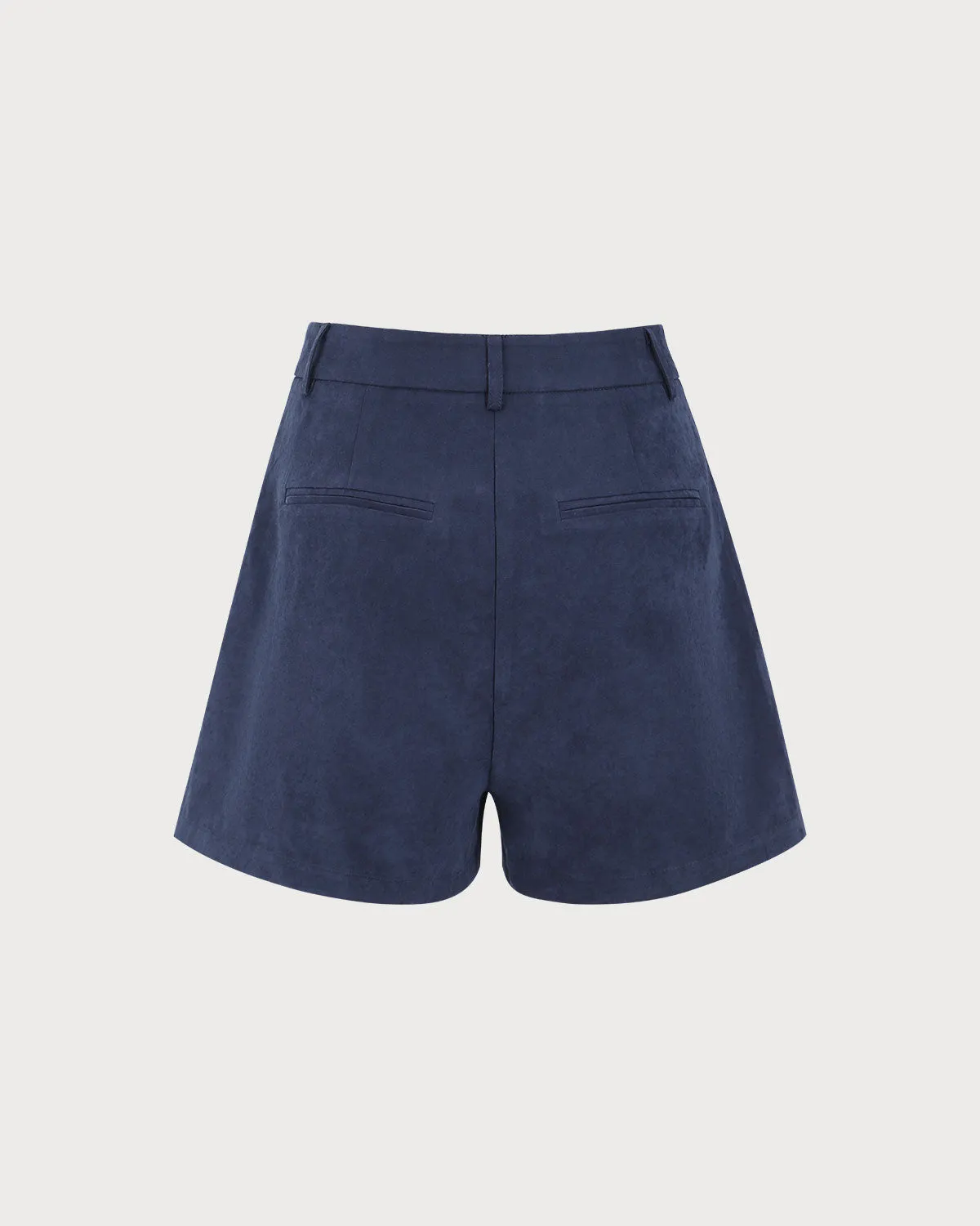 Navy High-waisted Suede Pleated Shorts