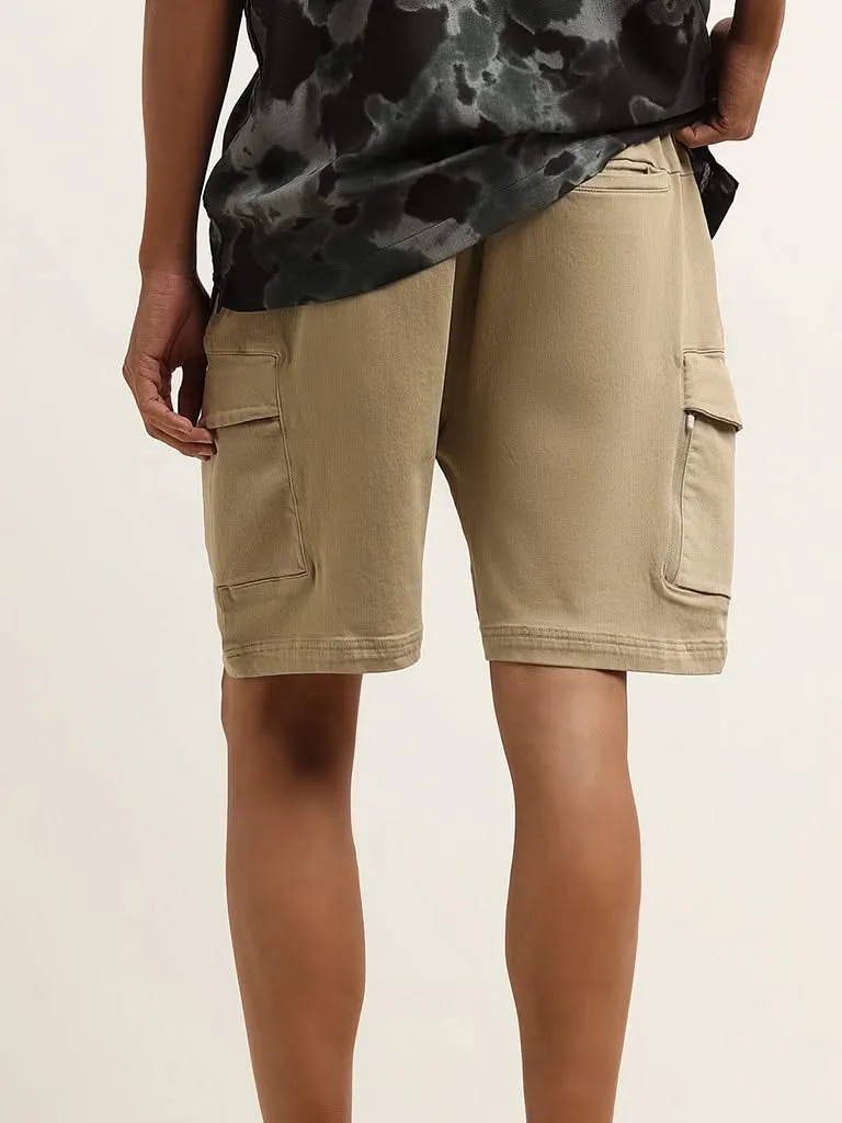 Nuon Taupe Cotton Blend Relaxed Fit Cargo-Style Shorts