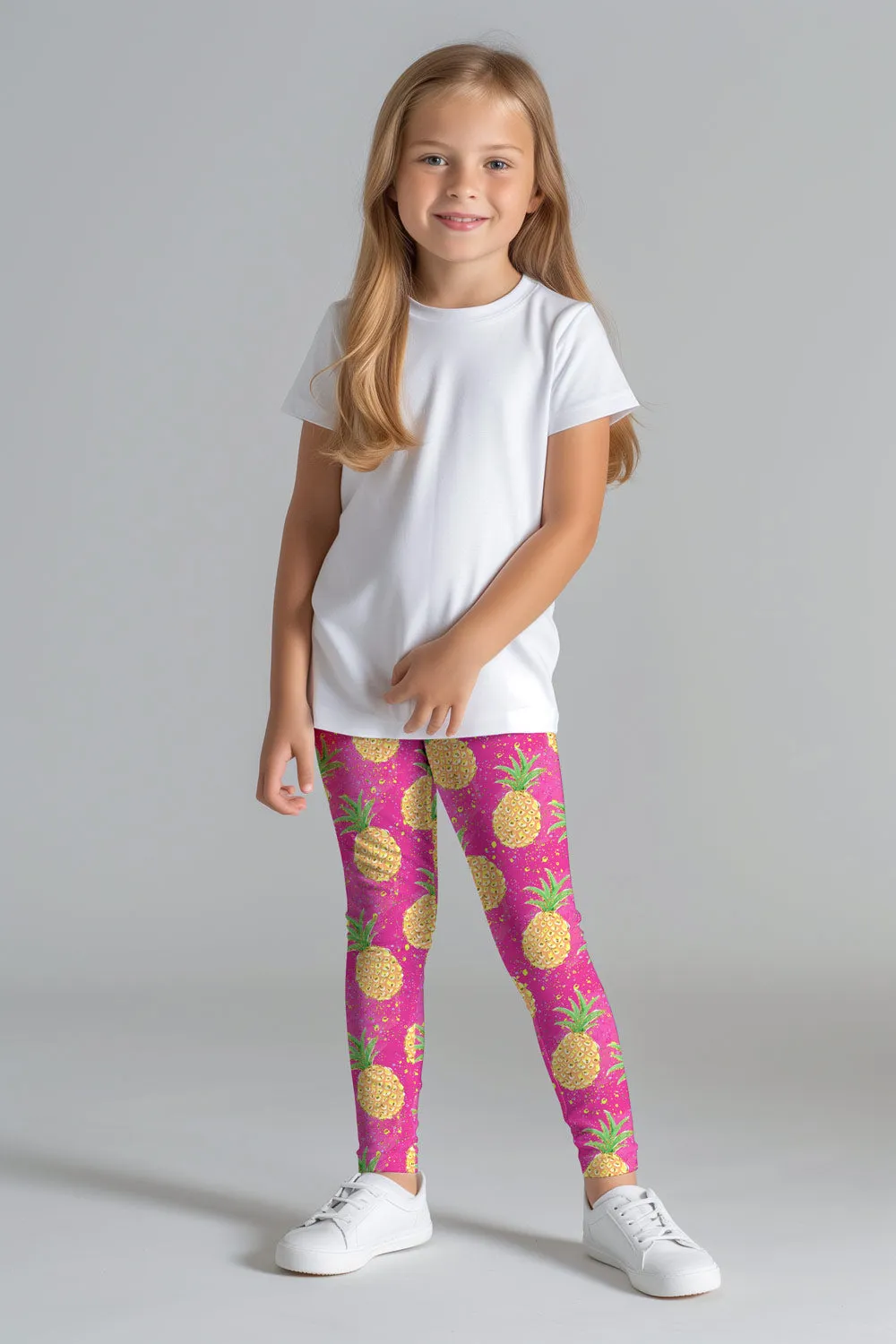 Piña Colada Lucy Pink Pineapple Print Summer Leggings - Kids