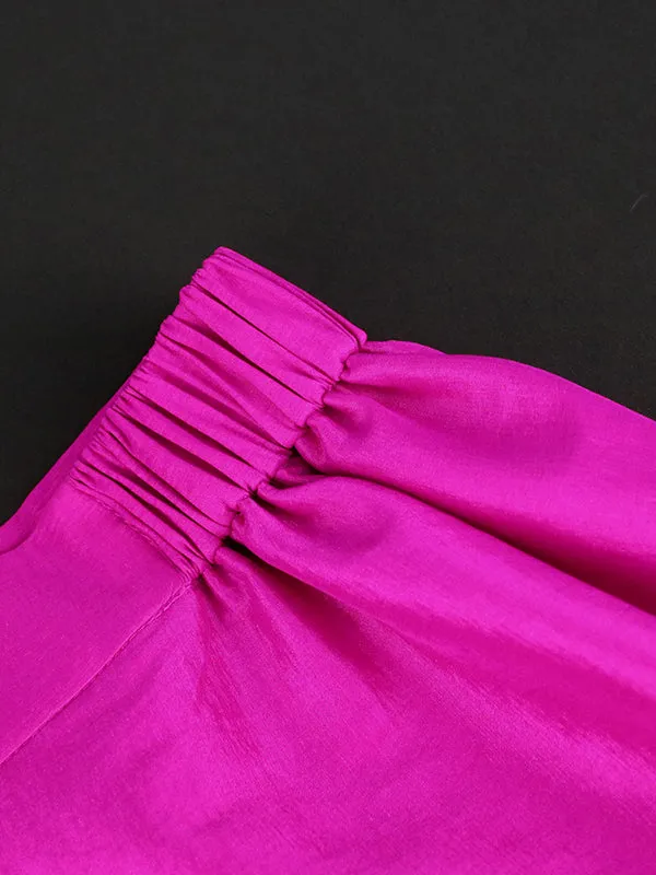 Pleated Solid Color Zipper Skirts