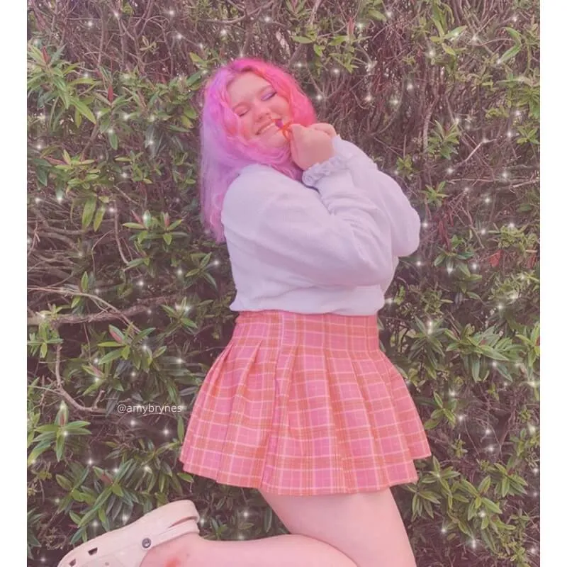 [Plus size] Kawaii pink plaid A-line tennis skirt