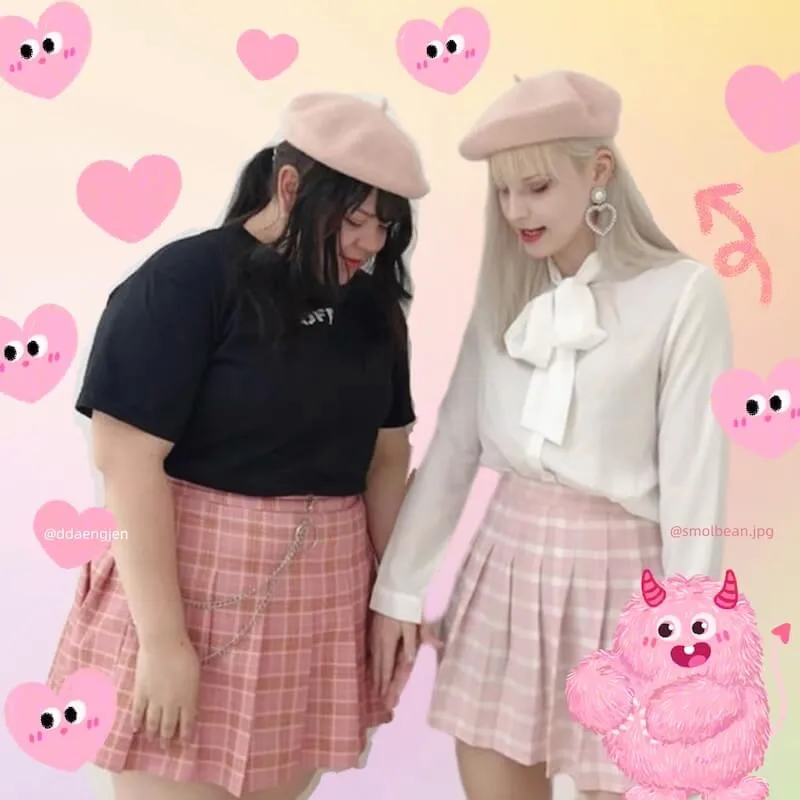 [Plus size] Kawaii pink plaid A-line tennis skirt