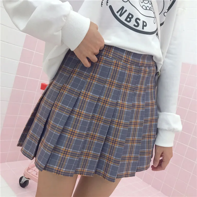 [Plus size] Kawaii pink plaid A-line tennis skirt