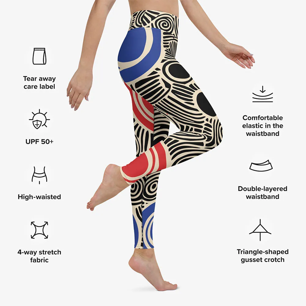 Printed Leggings "Vertigo" Black/Blue/Red