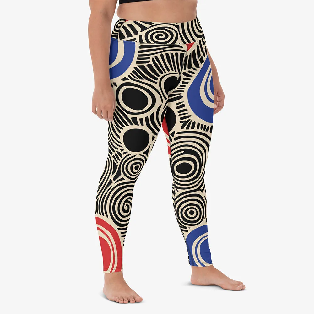 Printed Leggings "Vertigo" Black/Blue/Red