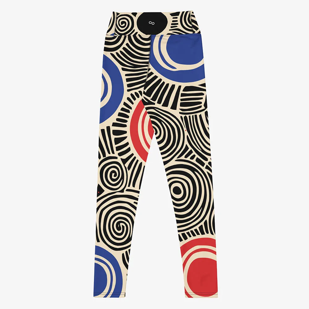 Printed Leggings "Vertigo" Black/Blue/Red