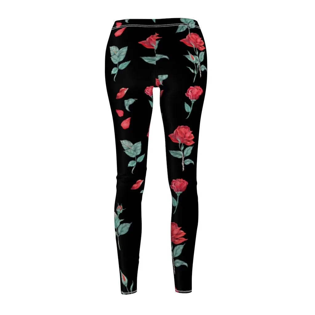 Printed Roses on Blac Leggings,CasualWear,Gifts for Her,Aunt Gift,Sister Gift,Christmas,Birthday Gift,GirlFriend Gift,Cute Valentine&#39;s Gifts