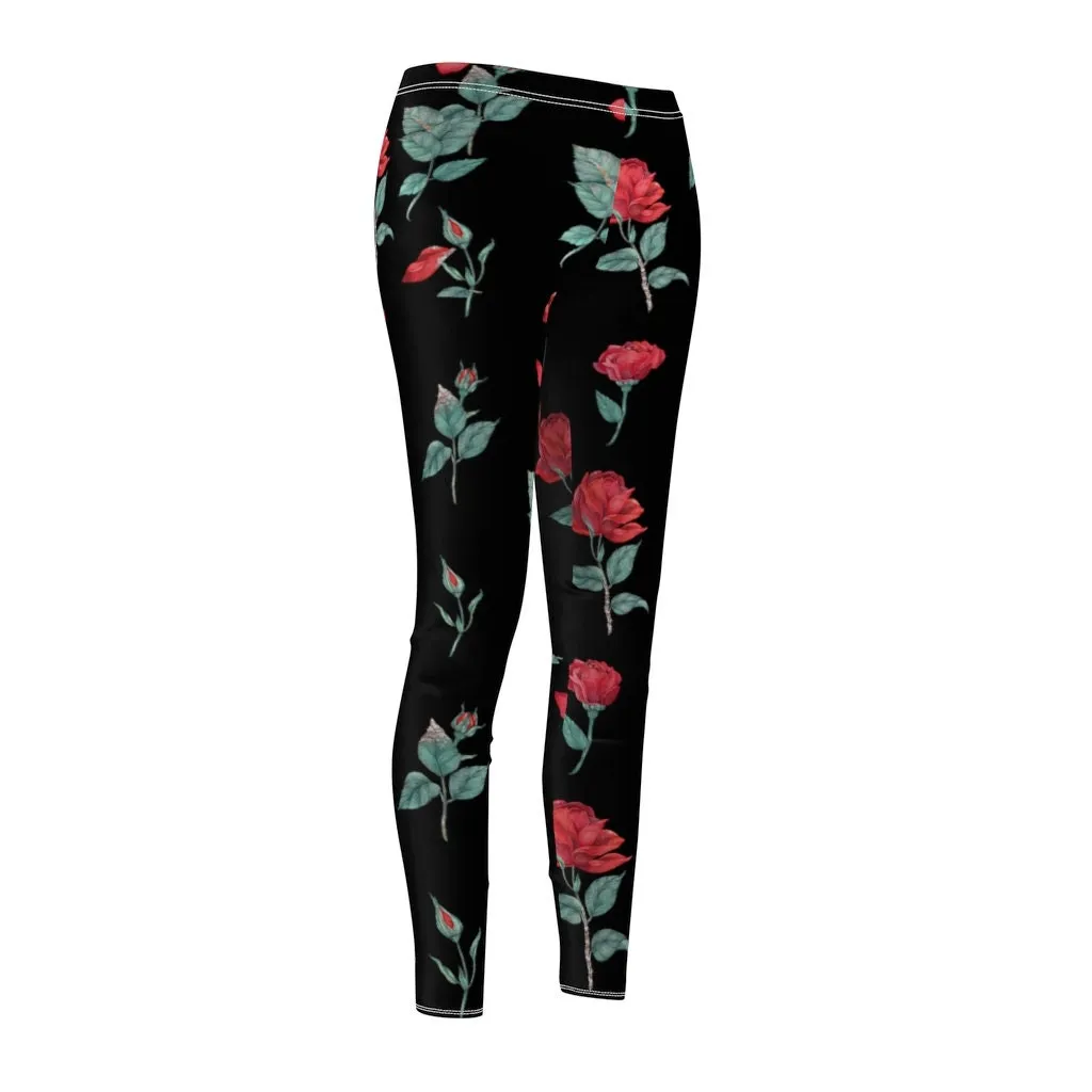 Printed Roses on Blac Leggings,CasualWear,Gifts for Her,Aunt Gift,Sister Gift,Christmas,Birthday Gift,GirlFriend Gift,Cute Valentine&#39;s Gifts