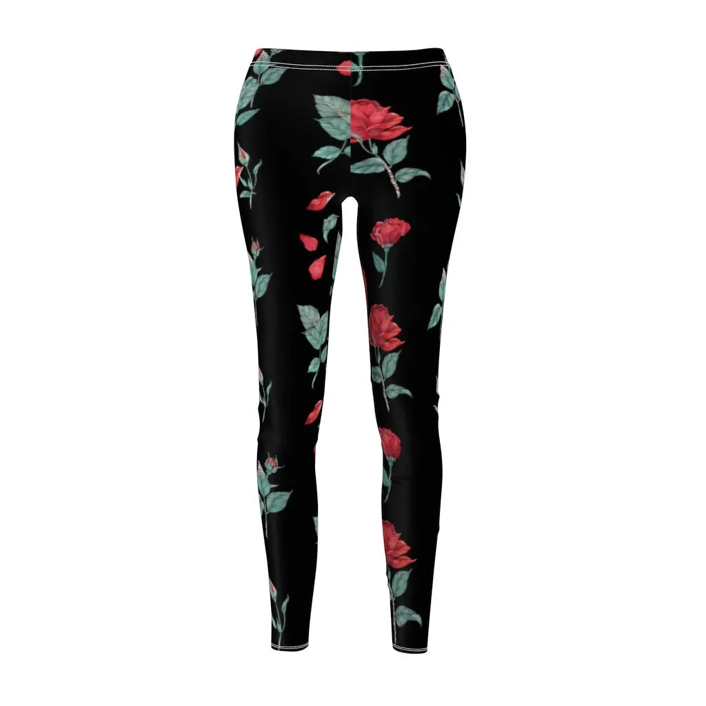 Printed Roses on Blac Leggings,CasualWear,Gifts for Her,Aunt Gift,Sister Gift,Christmas,Birthday Gift,GirlFriend Gift,Cute Valentine&#39;s Gifts