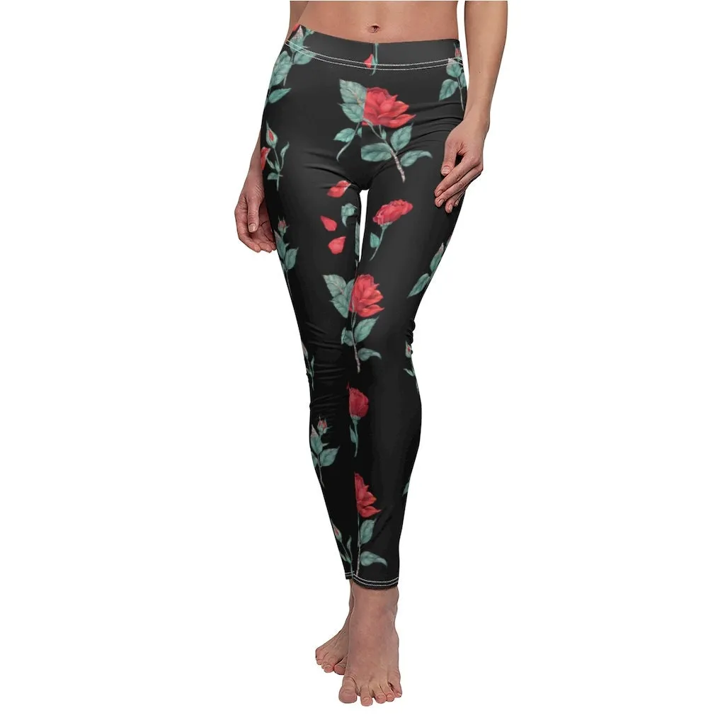 Printed Roses on Blac Leggings,CasualWear,Gifts for Her,Aunt Gift,Sister Gift,Christmas,Birthday Gift,GirlFriend Gift,Cute Valentine&#39;s Gifts