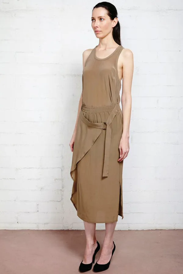 Reda Silk Taupe Wrap Skirt with Buckle (Sold Out)