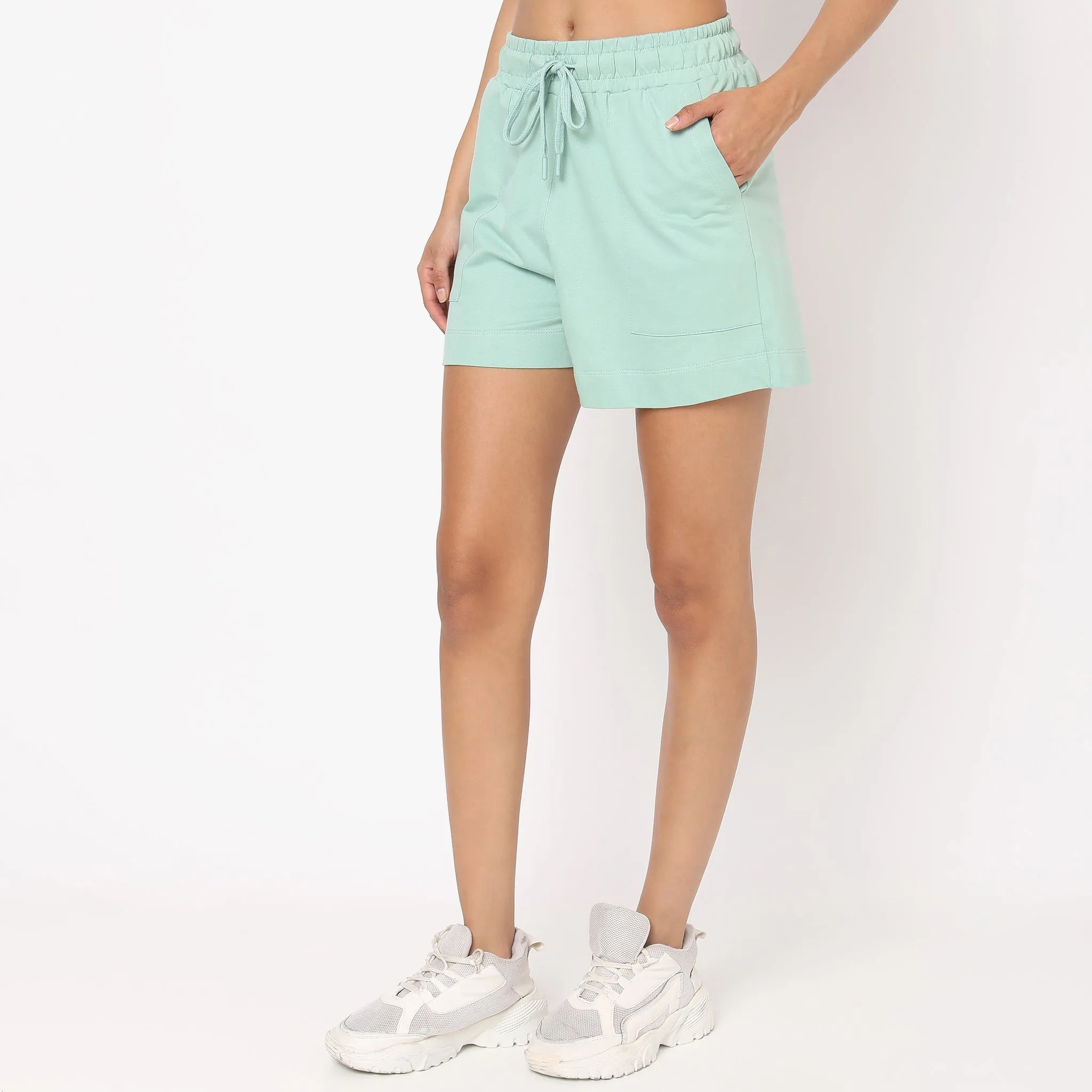 Relaxed Fit Solid High Rise Shorts