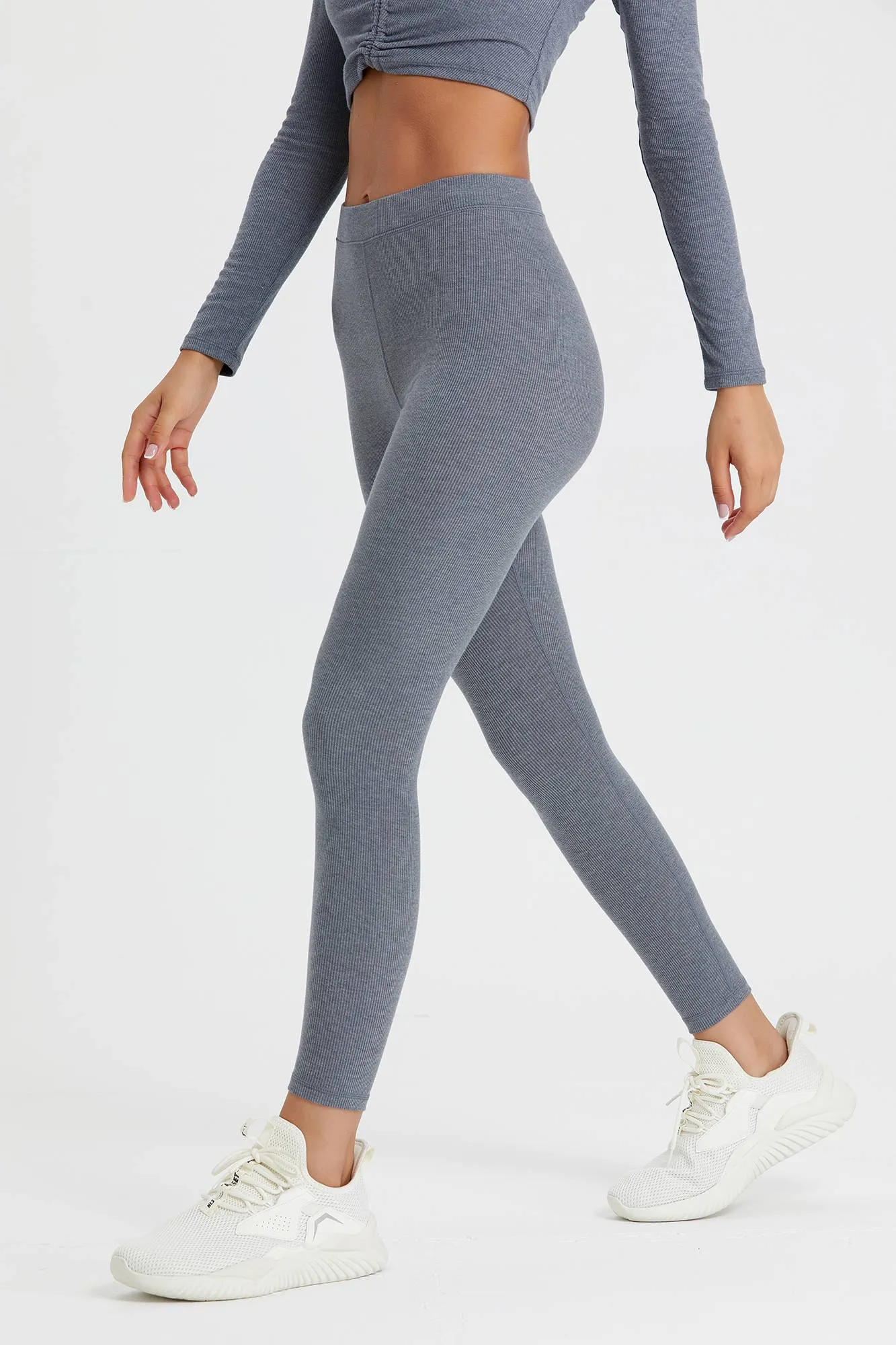 Ribbed Mid-Waist Workout Leggings