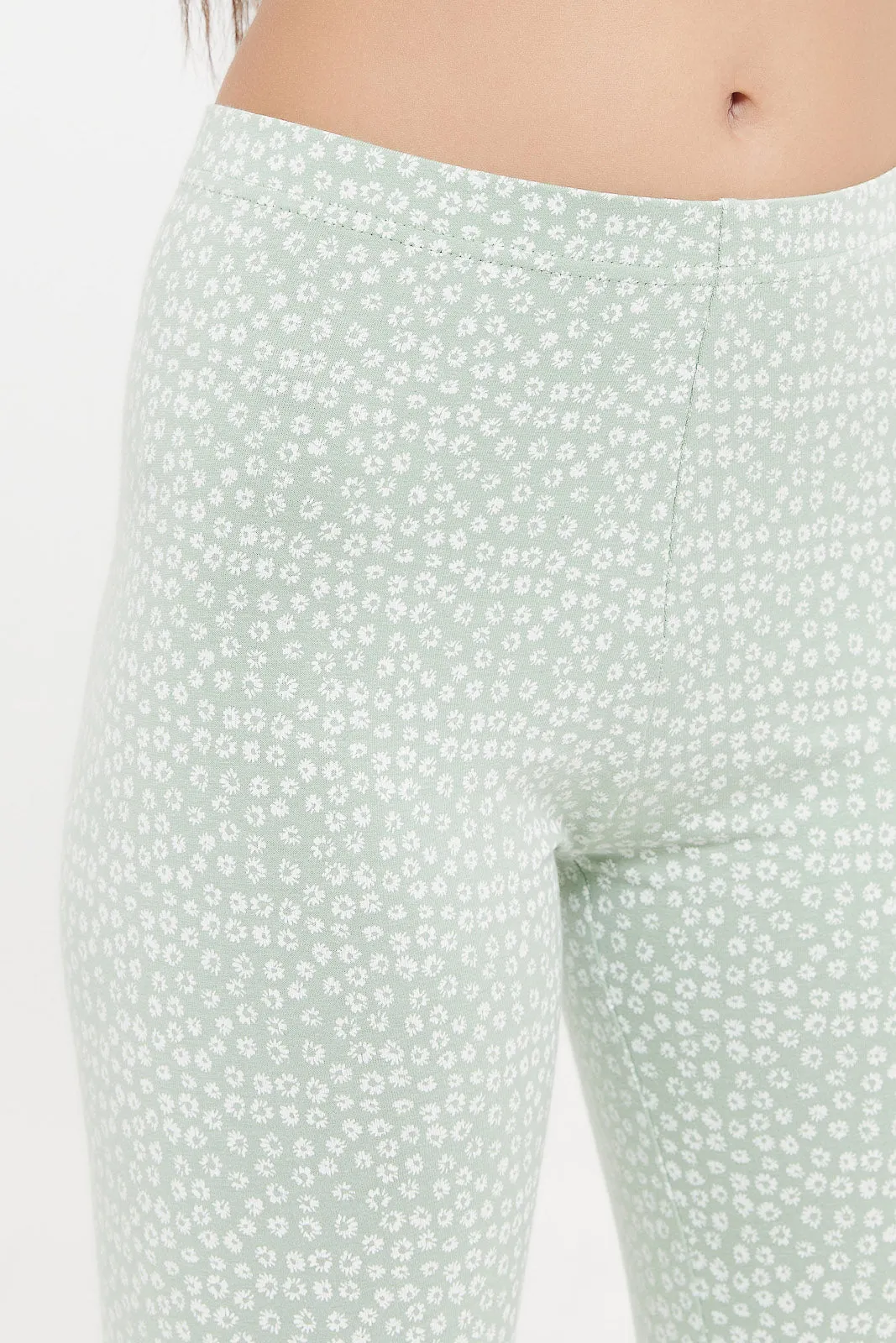 Senior Girls Green Floral Leggings