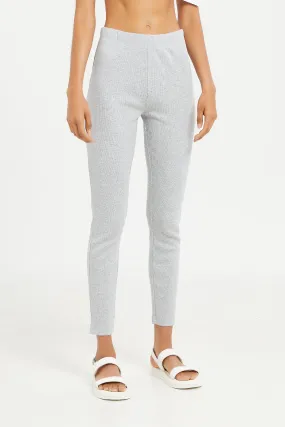 Senior Girls Grey Ribbed Leggings